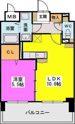 エスペラージュ那の川(1LDK/3階)の間取り写真