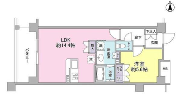 アンビエンテ経堂(1LDK/4階)の間取り写真