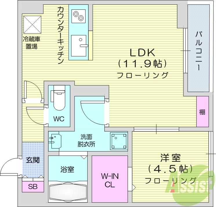 パセオプラシード連坊(1LDK/2階)の間取り写真