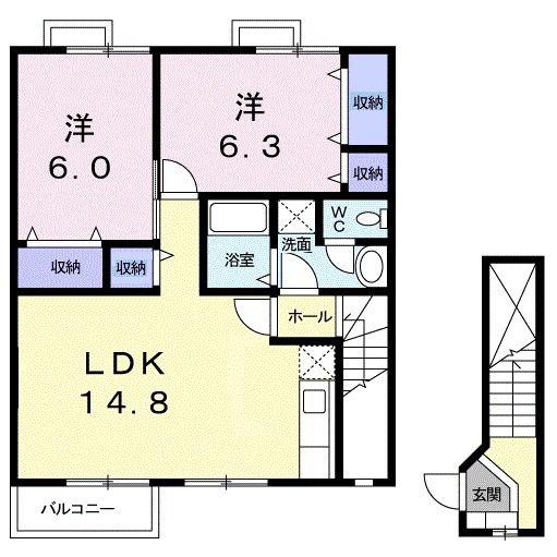 メゾンソレイユC(2LDK/2階)の間取り写真