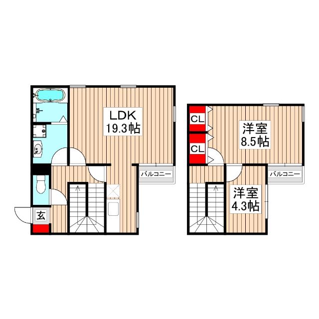 ビラデステ中台(2LDK/2階)の間取り写真