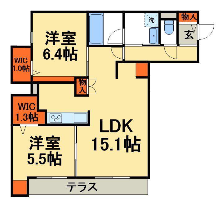ベルジュ柏旭町(2LDK/1階)の間取り写真