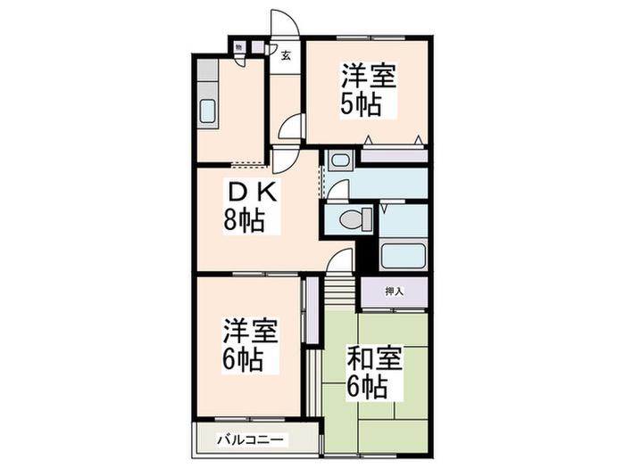 グリーンハイム藤が丘(3DK/2階)の間取り写真