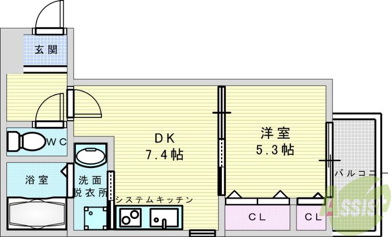 フジパレス吹田中の島公園Ⅵ番館(1DK/3階)の間取り写真