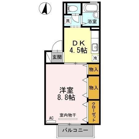 プレステージュ21 II棟II(1DK/2階)の間取り写真