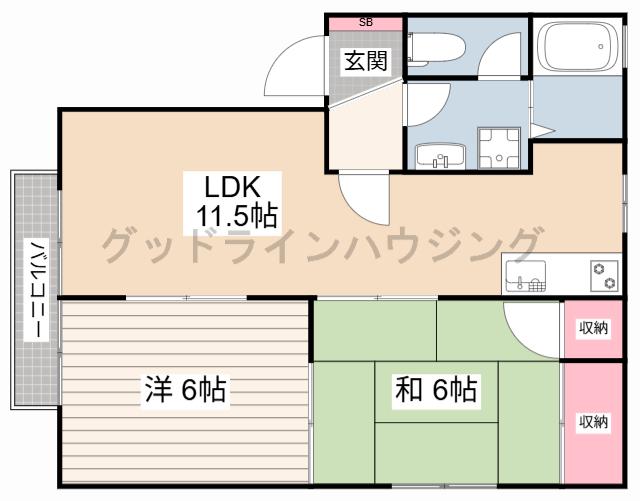 アメリオ闘竜 A棟(2LDK/1階)の間取り写真