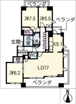 プラウド東山(3LDK/6階)の間取り写真
