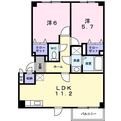 メゾン・ド・ポレール(2LDK/1階)の間取り写真