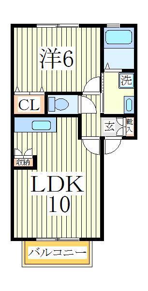 グリーンヒルズD棟(1LDK/3階)の間取り写真