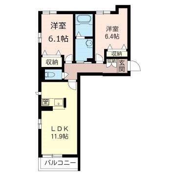 ベルデヤマダ(2LDK/3階)の間取り写真