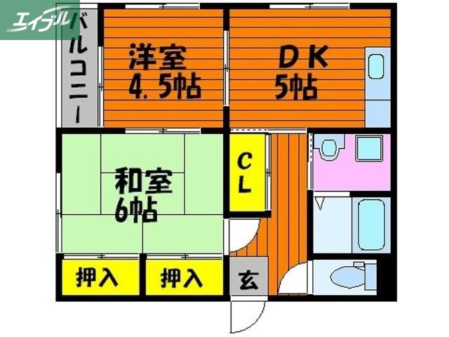 マンションオモテ(2DK/1階)の間取り写真