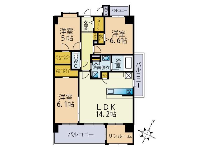 AM・PARK(3LDK/5階)の間取り写真