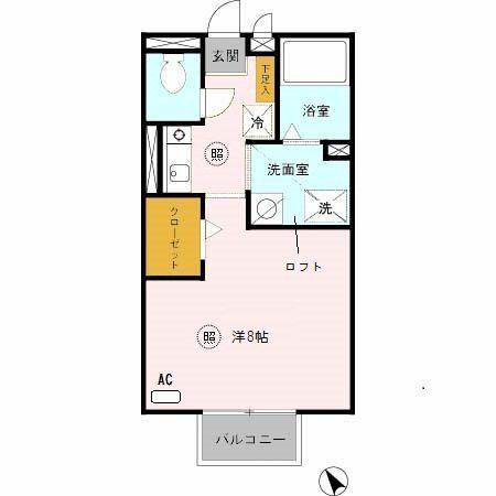 グランドソレイユ B棟(ワンルーム/2階)の間取り写真