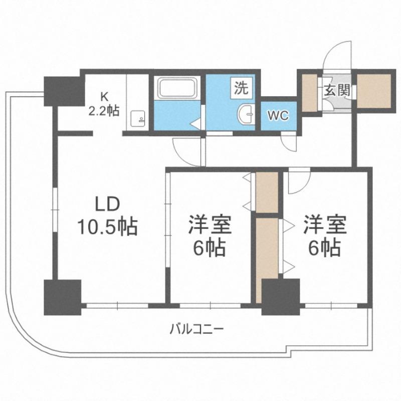 ティアラタワー中島倶楽部(2LDK/30階)の間取り写真
