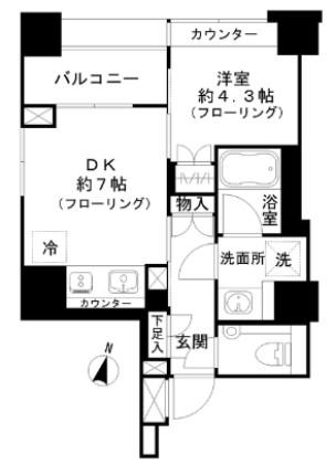 パークリュクス西麻布(1DK/9階)の間取り写真