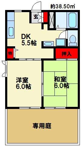 ミニヨン98(2DK/1階)の間取り写真