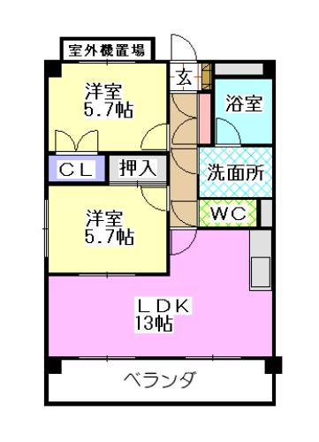 レージュ藤塚(2LDK/2階)の間取り写真