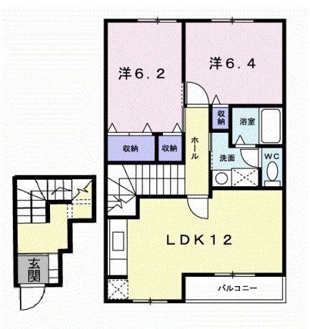 プラゼール・ラゴーアI(2LDK/2階)の間取り写真