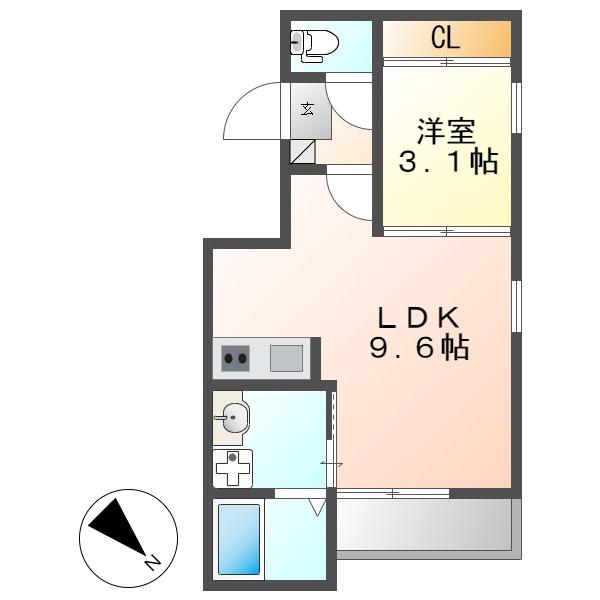 GRANDTIC DORF 新栄(1LDK/1階)の間取り写真