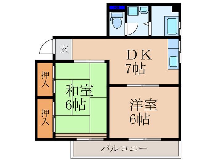 片野レジデンス(2DK/2階)の間取り写真