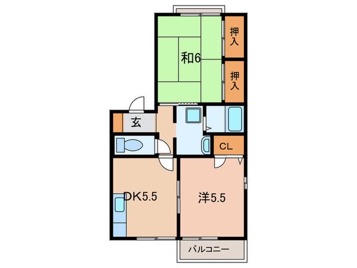 ビラ山下町B(2DK/2階)の間取り写真