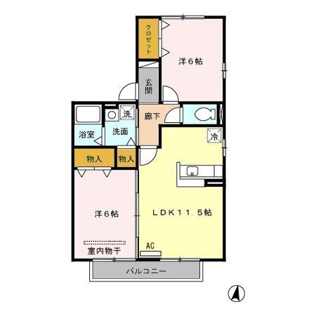 カサグランデC(1LDK/2階)の間取り写真