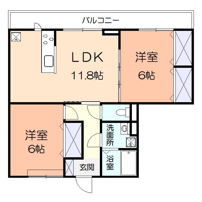 ガーネット海老名(2LDK/2階)の間取り写真