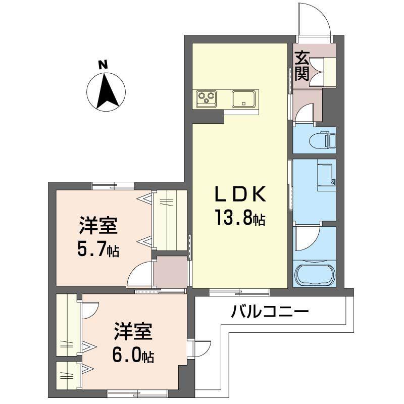 ルナリアウエスト上高田(2LDK/2階)の間取り写真