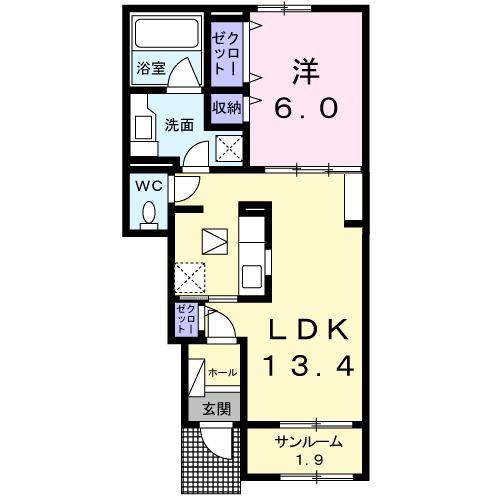 コマクサ(1LDK/1階)の間取り写真