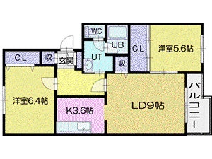 スカイラークヒルズマンション(2LDK/1階)の間取り写真
