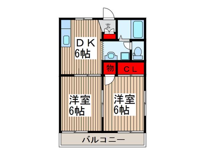 コート芝ファミールⅢ(2DK/2階)の間取り写真