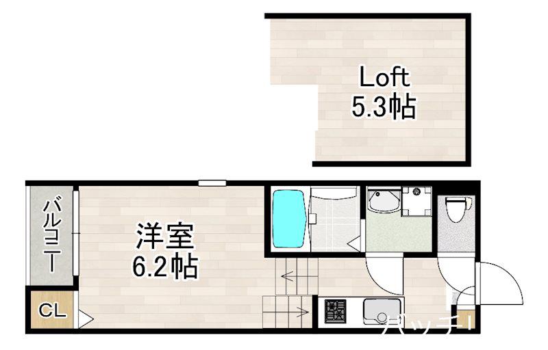 ハーモニーテラス切戸町III(1K/2階)の間取り写真