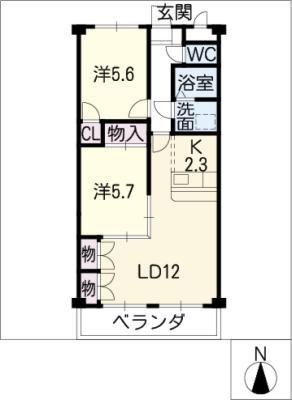 グランコート加木屋(2LDK/4階)の間取り写真