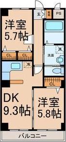 クレセール松岡Ⅱ(2DK/2階)の間取り写真