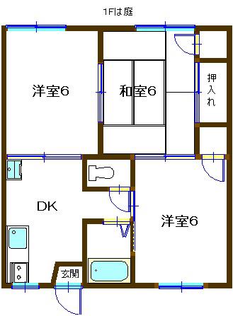 第2弘岡ハイツ(3DK/1階)の間取り写真