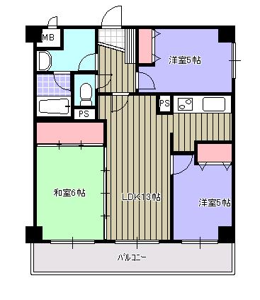 ジュウェル西下台B(3LDK/1階)の間取り写真