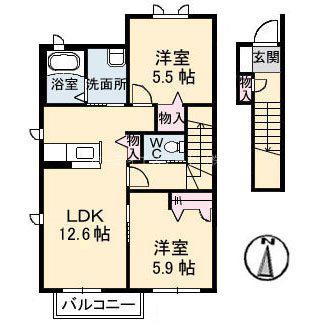 ウィンズF棟(2LDK/2階)の間取り写真