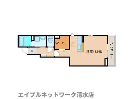 カーム ウィンド(ワンルーム/1階)の間取り写真