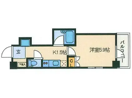 レジディア文京湯島Ⅱ(1K/4階)の間取り写真