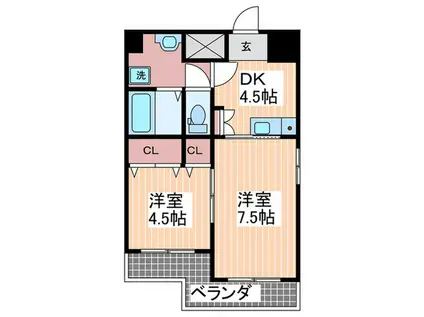 中広ミニモーク(2DK/3階)の間取り写真