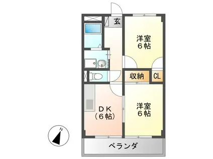 サニーハイツII(2DK/2階)の間取り写真