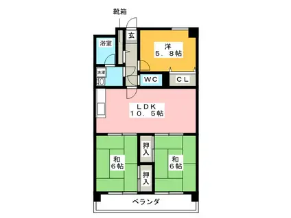 ジョイフル寺塚(3LDK/3階)の間取り写真