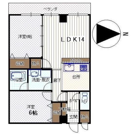 ワンTOP GARDEN山の上(2LDK/3階)の間取り写真