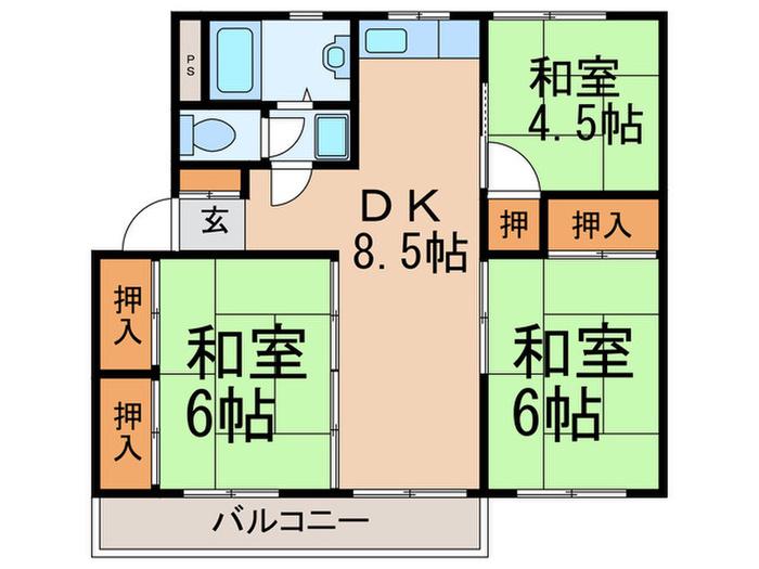 長尾9号棟(3DK/2階)の間取り写真