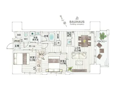BAUHAUS舟入幸町NO.30(2LDK/7階)の間取り写真