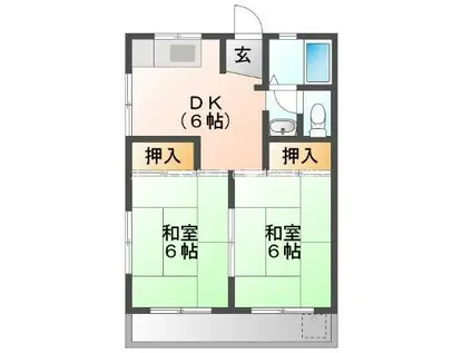 小松ドミールB棟(2DK/2階)の間取り写真