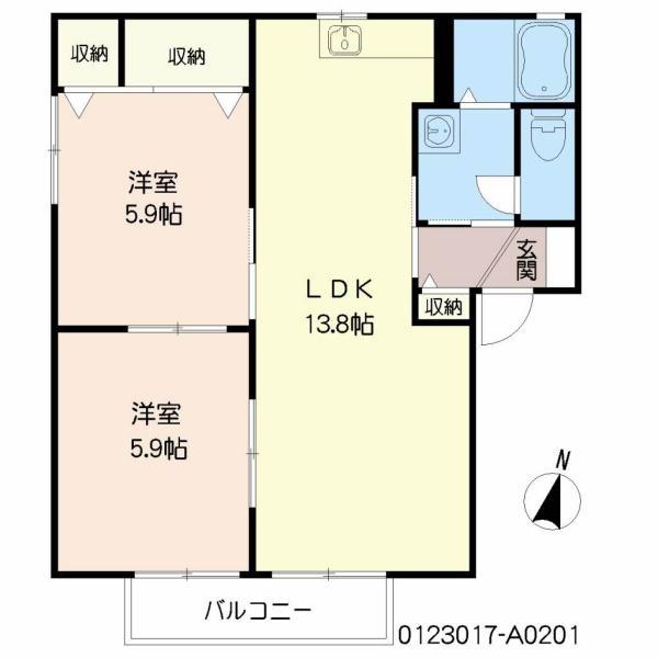 シャルマン五常(2LDK/2階)の間取り写真
