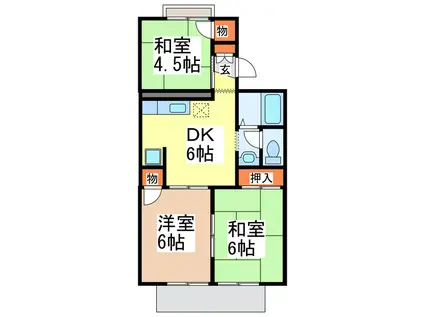 冬築タウンパートII(3DK/1階)の間取り写真