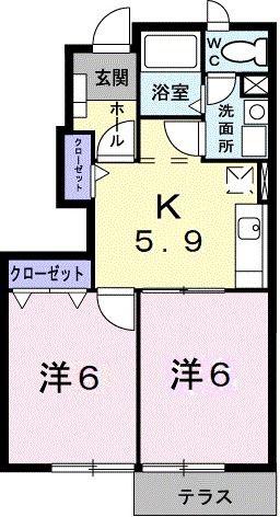 サンリットグローブB棟(2DK/1階)の間取り写真