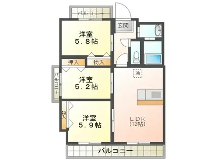 ヴィラ・ヴェール(3LDK/2階)の間取り写真